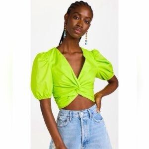 English Factory Green Puff Sleeve Twist Top
